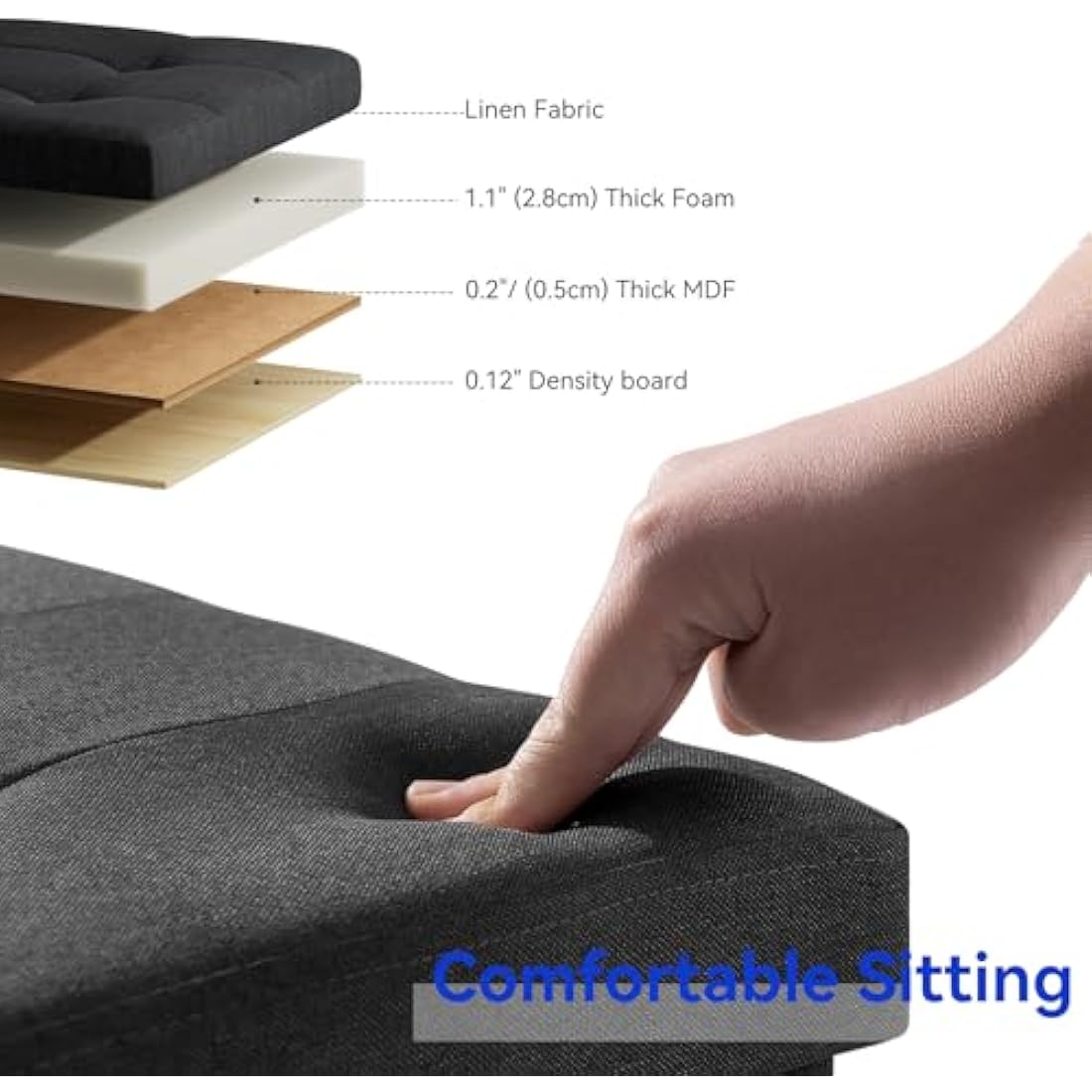 Jolof Store Linen Storage Ottoman – Foldable Black Foot Rest Stool