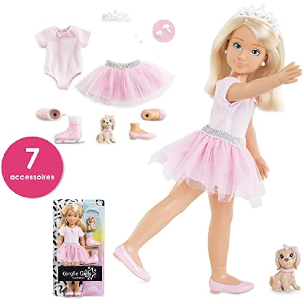 Corolle Girls Valentine Ballerina Doll Set with Dog and Ice Skates
