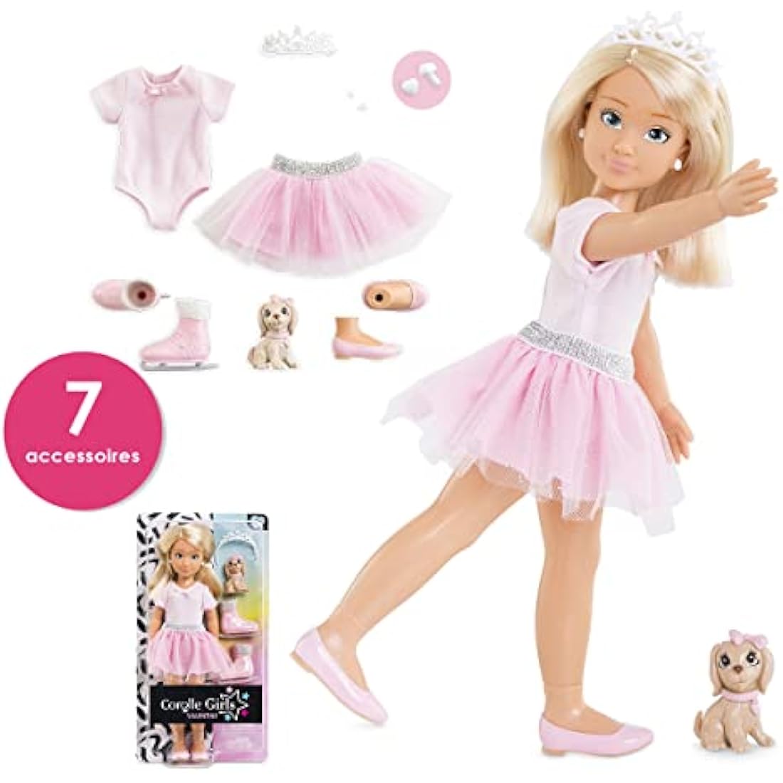 Corolle Girls Valentine Ballerina Doll Set with Dog and Ice Skates