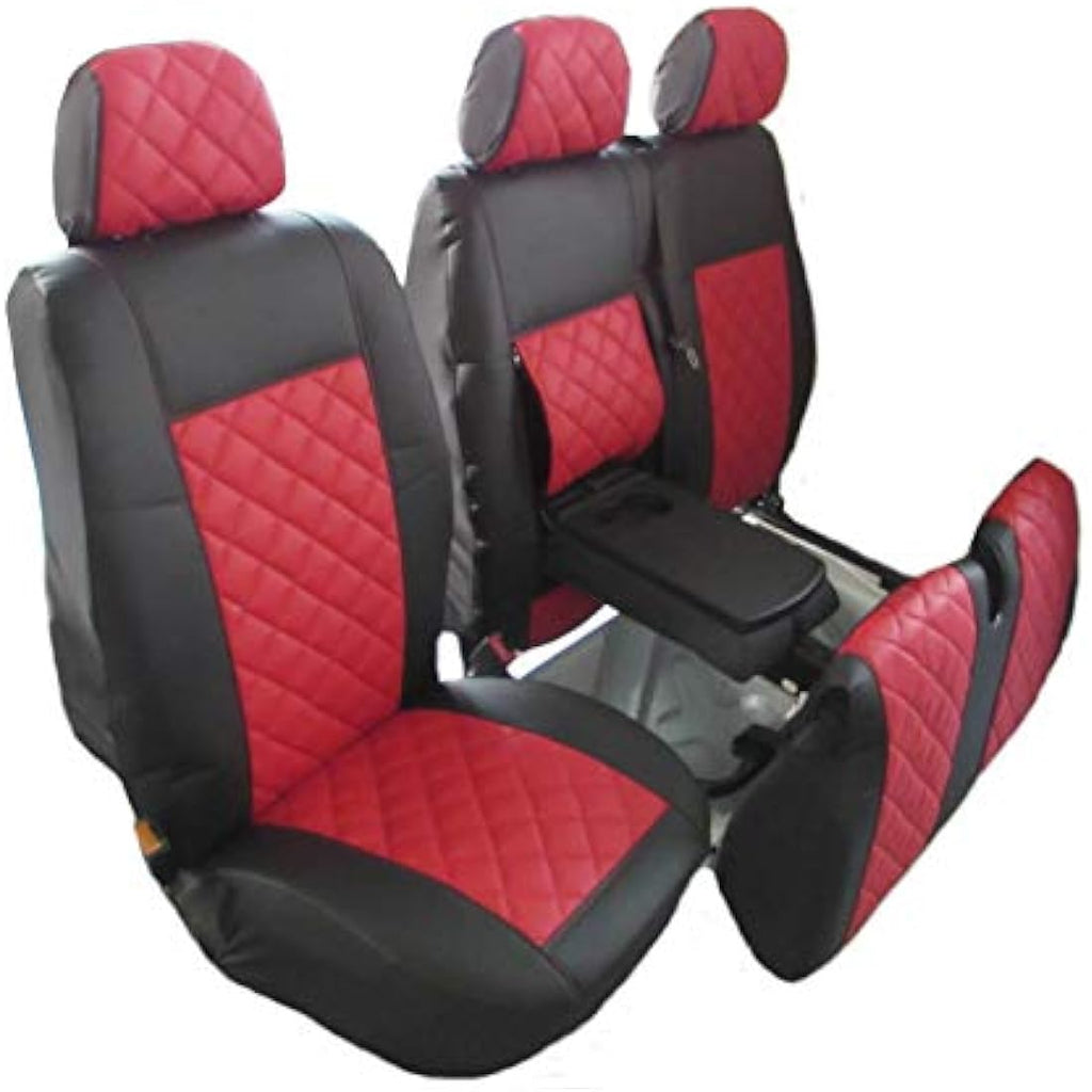 Texmar Black-Red Leather Seat Covers for Mercedes Sprinter & VW Crafter