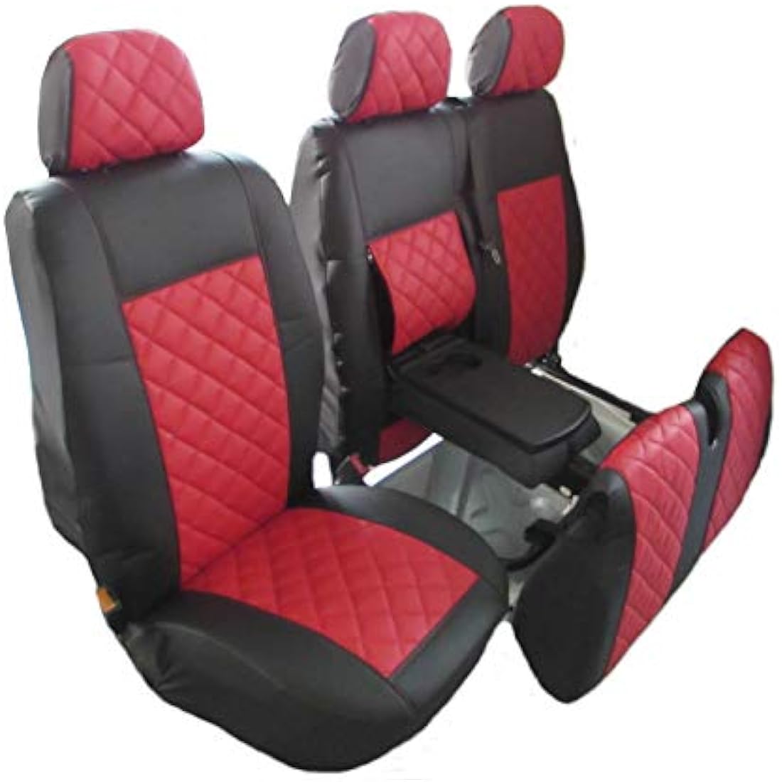 Texmar Black-Red Leather Seat Covers for Mercedes Sprinter & VW Crafter