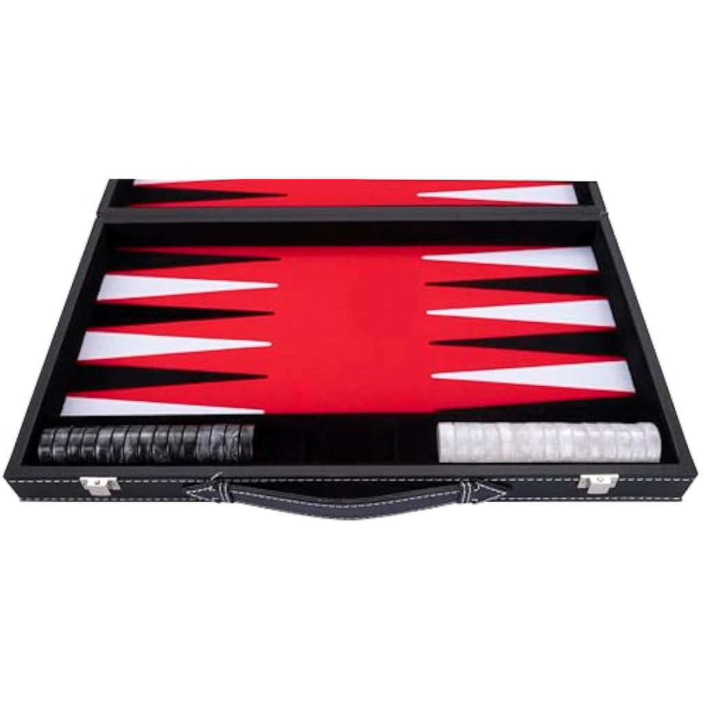 Engelhart Luxury Backgammon Set – 15 Inch Red Faux Leather Case