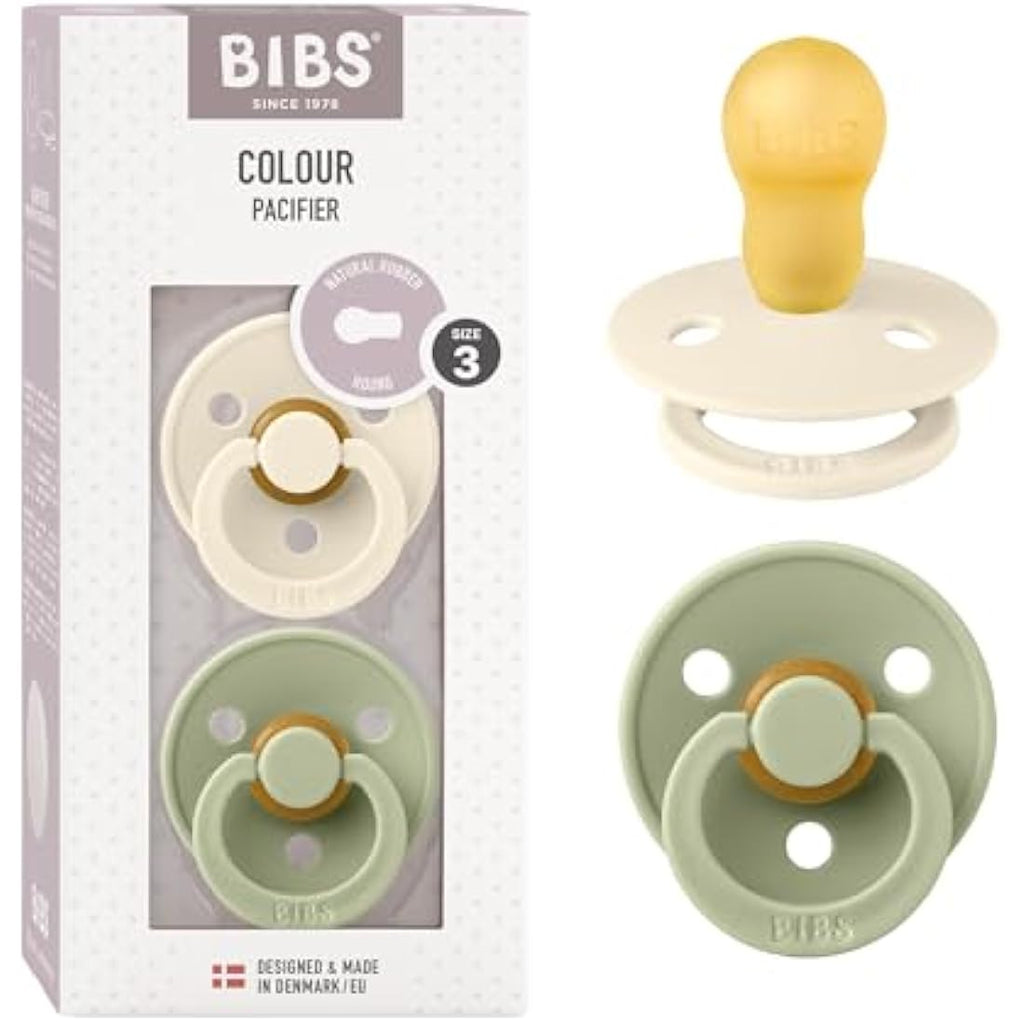 BIBS Colour Pacifier 2-Pack | Natural Rubber Latex Soother | Ivory/Sage