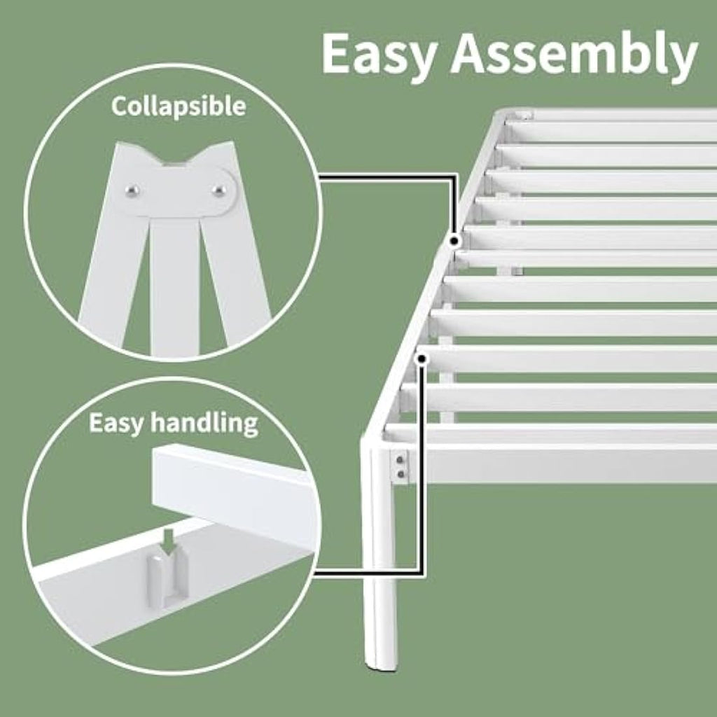 2ft6 Small Single Metal Bed Frame – Heavy Duty White Steel