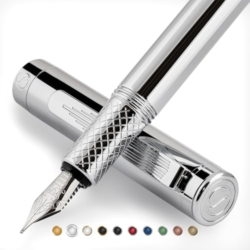 Scriveiner Silver Chrome Fountain Pen | Fine Schmidt Nib Pocket Pen