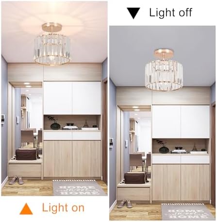 Jolof Store Crystal Ceiling Light – Modern Rose Gold Semi Flush Mount Lamp