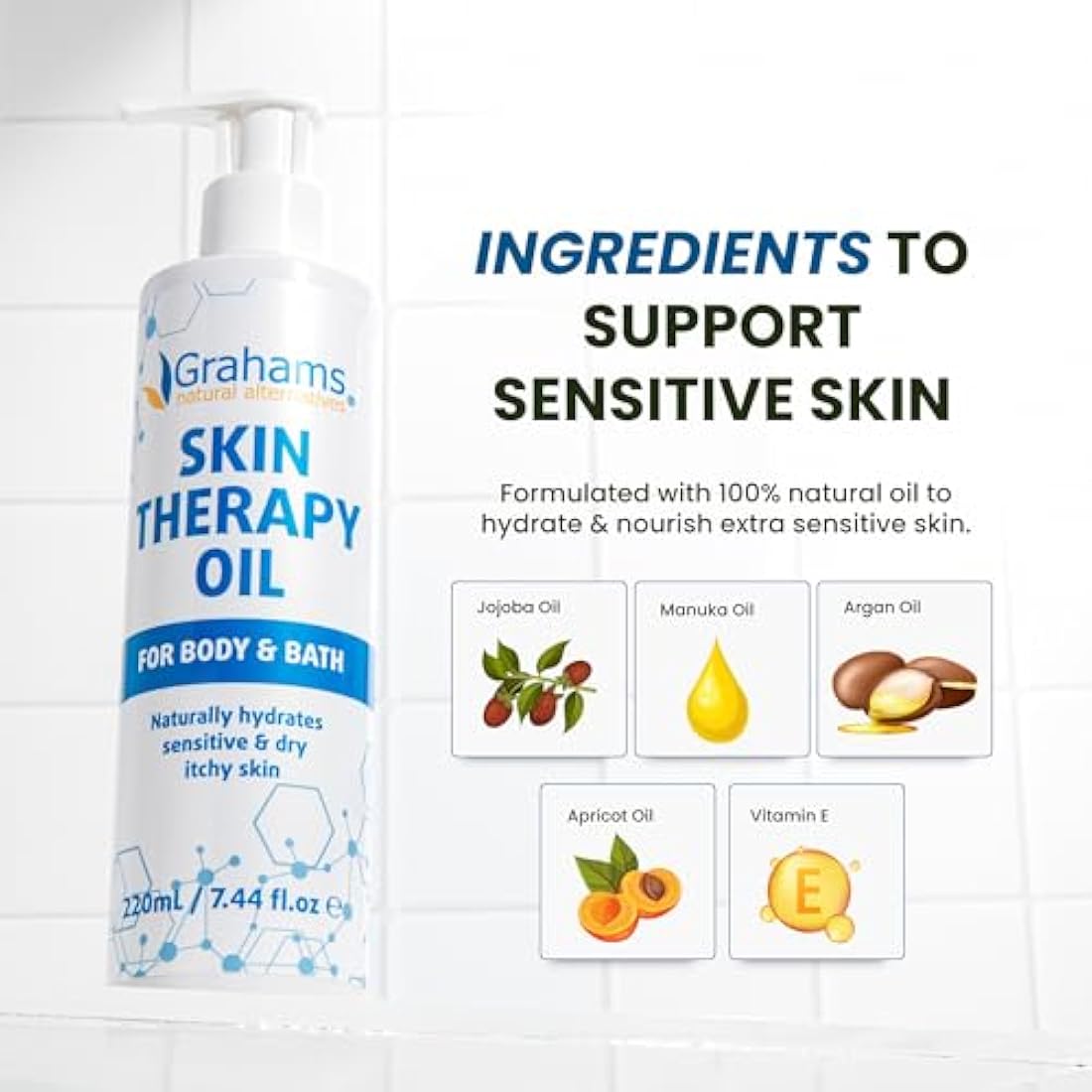 Grahams Natural Skin Therapy Body Oil – Eczema & Itch Relief (220ml)