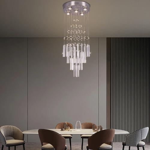 FRIXCHUR Modern Crystal Chandelier – 4-Tier High Ceiling Foyer Light