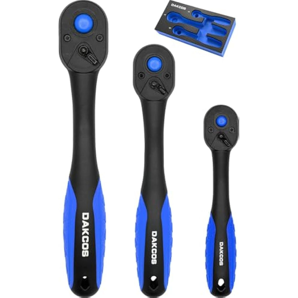 DAKCOS 3-Piece Ratchet Set – 1/4" 3/8" 1/2" Drive 72-Tooth Socket Wrench