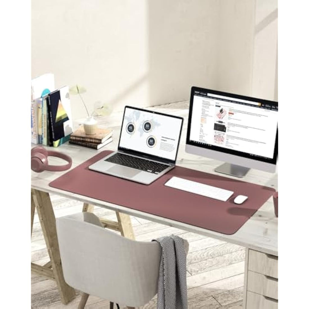 PVC Leather Desk Pad – Large Waterproof Writing Mat, Dark Pink