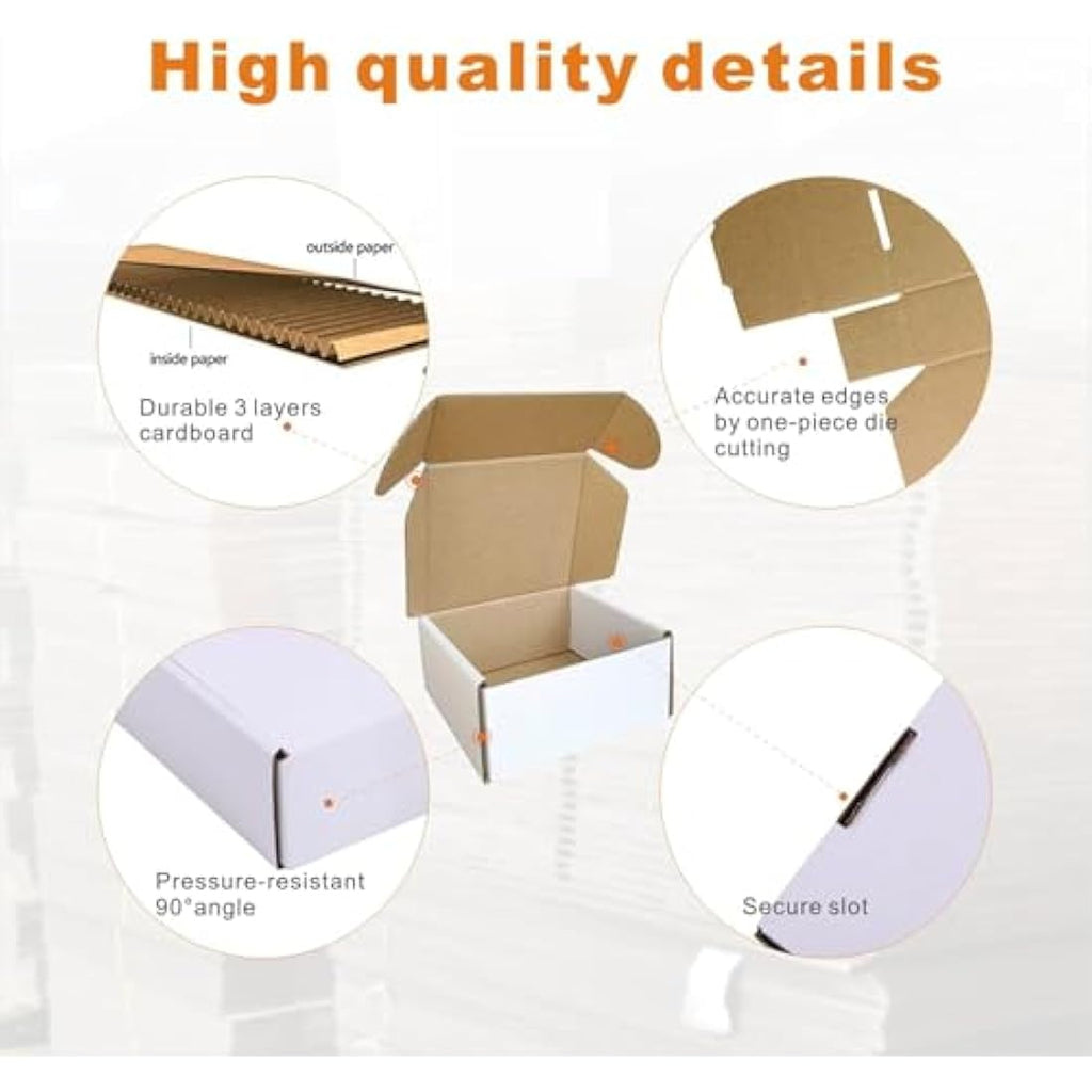 Jolof Store White Corrugated Postal Boxes | 10x10x5cm Small Mailers (50 Pack)