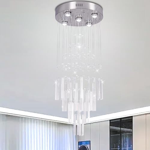FRIXCHUR Modern Crystal Chandelier – 4-Tier High Ceiling Foyer Light