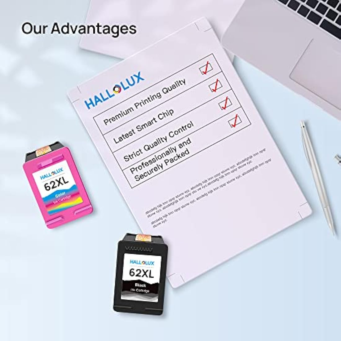 HALLOLUX 62XL High Yield Ink Cartridges for HP Envy & OfficeJet (2-Pack)