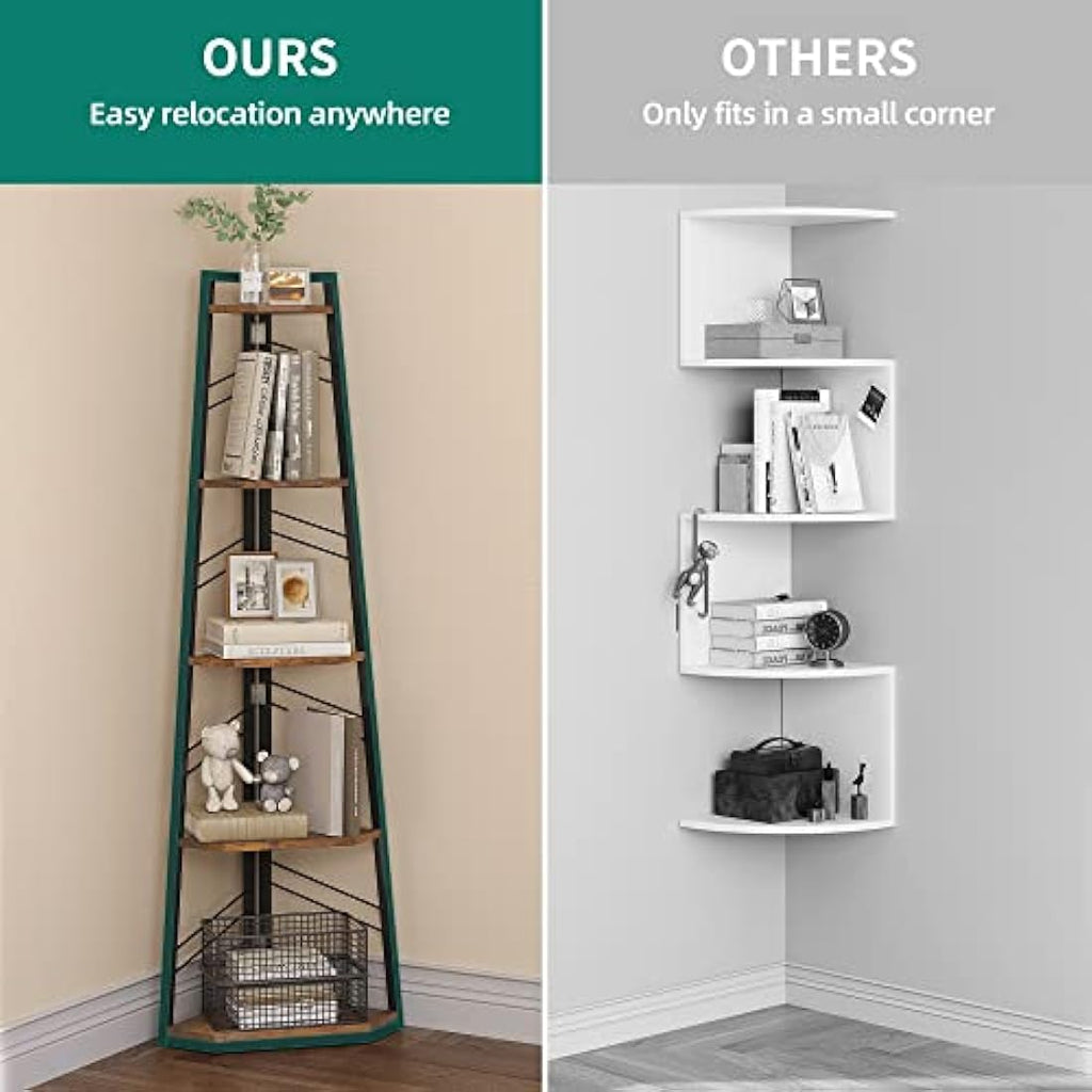 YITAHOME 5-Tier Corner Bookshelf - Industrial Wooden Ladder Display Shelf