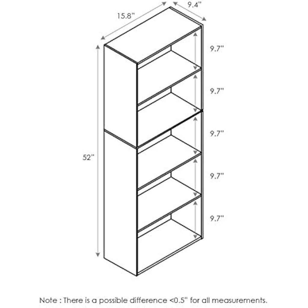 Furinno Luder 5-Tier Engineered Wood Open Shelf Bookcase, White/Pink