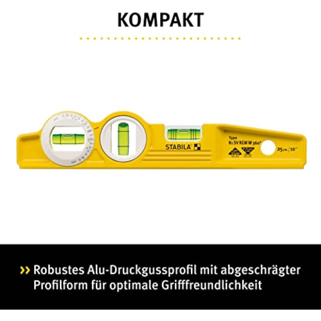 Stabila 81 SV REM W360 Torpedo Spirit Level with Bag - 25cm Yellow