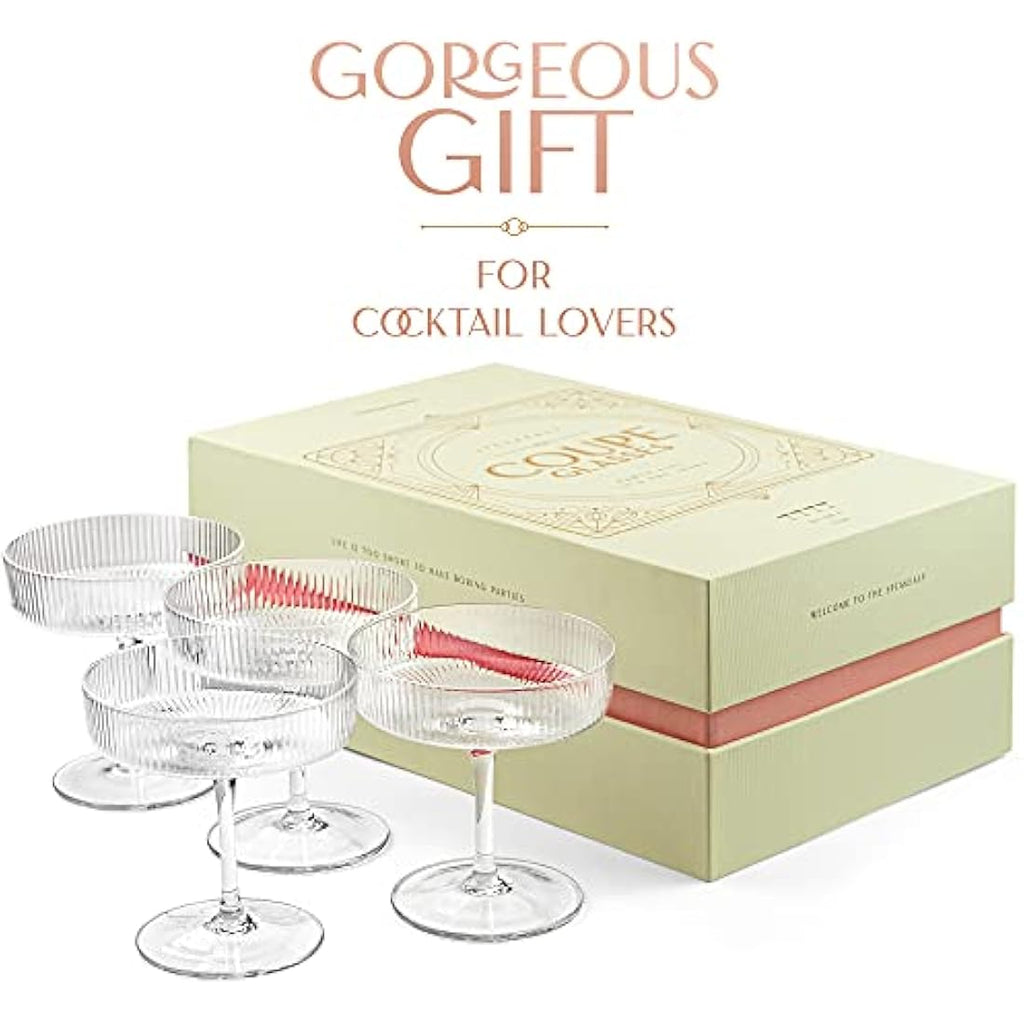 Jolof Store Art Deco Crystal Coupe Glasses – Set of 4 Vintage Cocktail Saucers