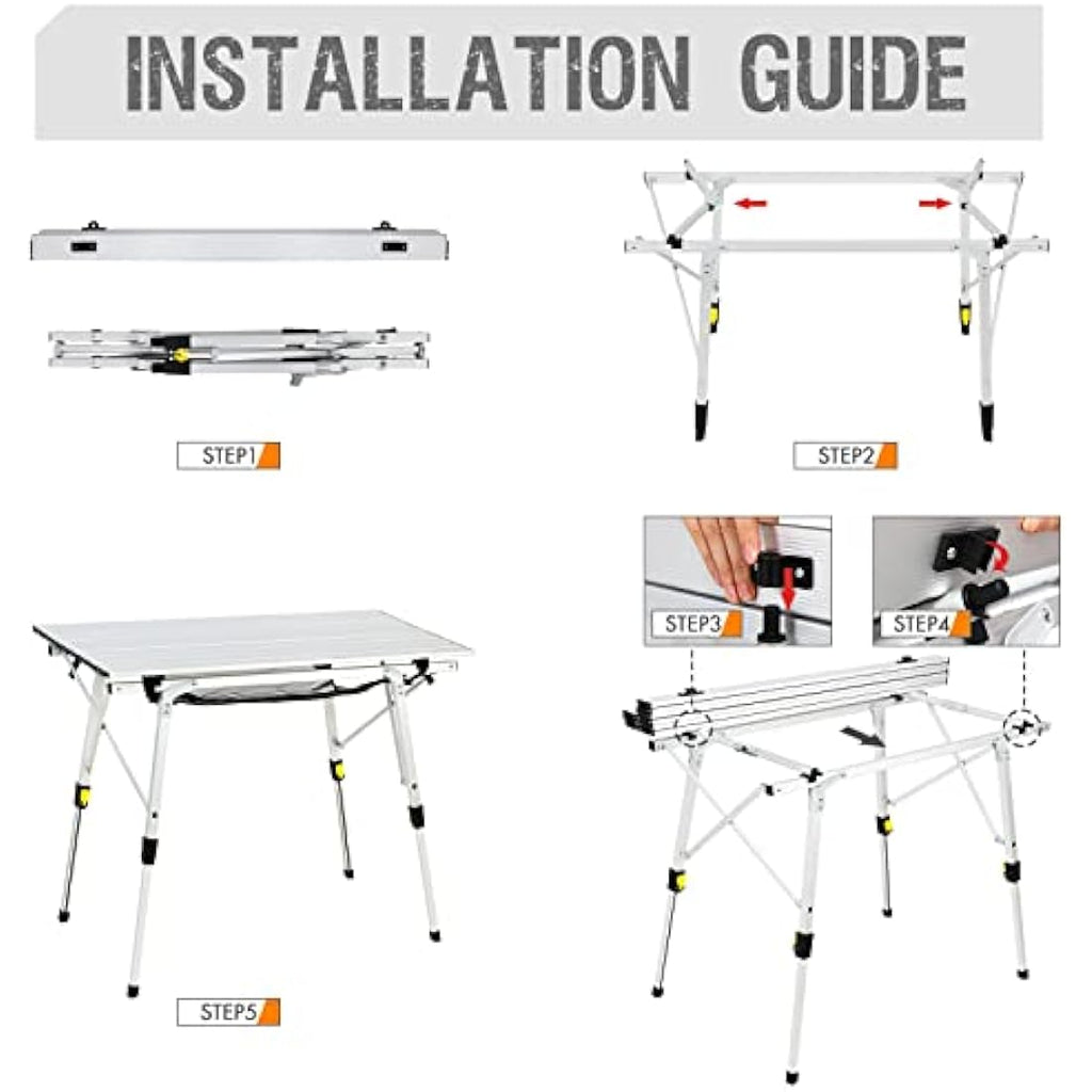 Portal Aluminum Folding Camping Table | Adjustable Height Rollup Picnic Table