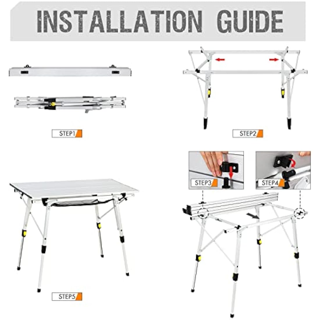 Portal Aluminum Folding Camping Table | Adjustable Height Rollup Picnic Table