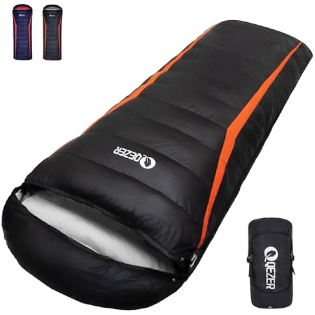 QEZER Down Sleeping Bag | Lightweight 4-Season Rectangular Nylon Bag