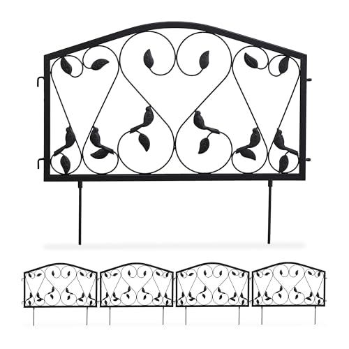 Relaxdays Garden Edging – 4 Piece Iron Flowerbed Border Fence, Black
