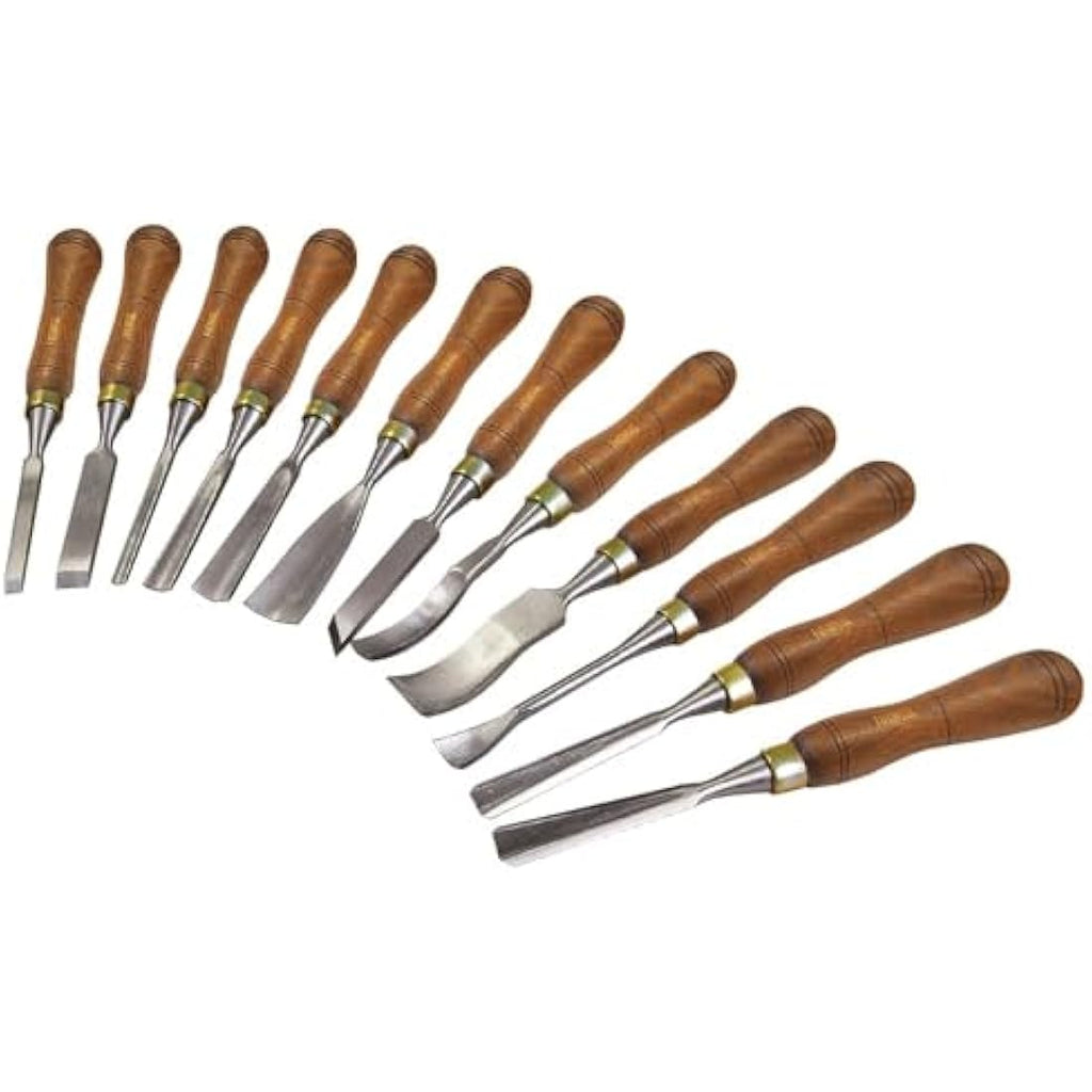 Faithfull Wood Carving Chisel Set - 12 Piece Walnut Woodworking Tools