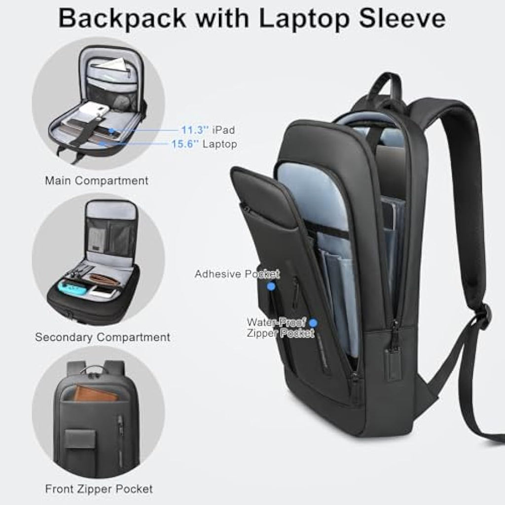 Heroic Knight 15.6" Laptop Backpack | Anti-Theft USB Travel Bag - Black