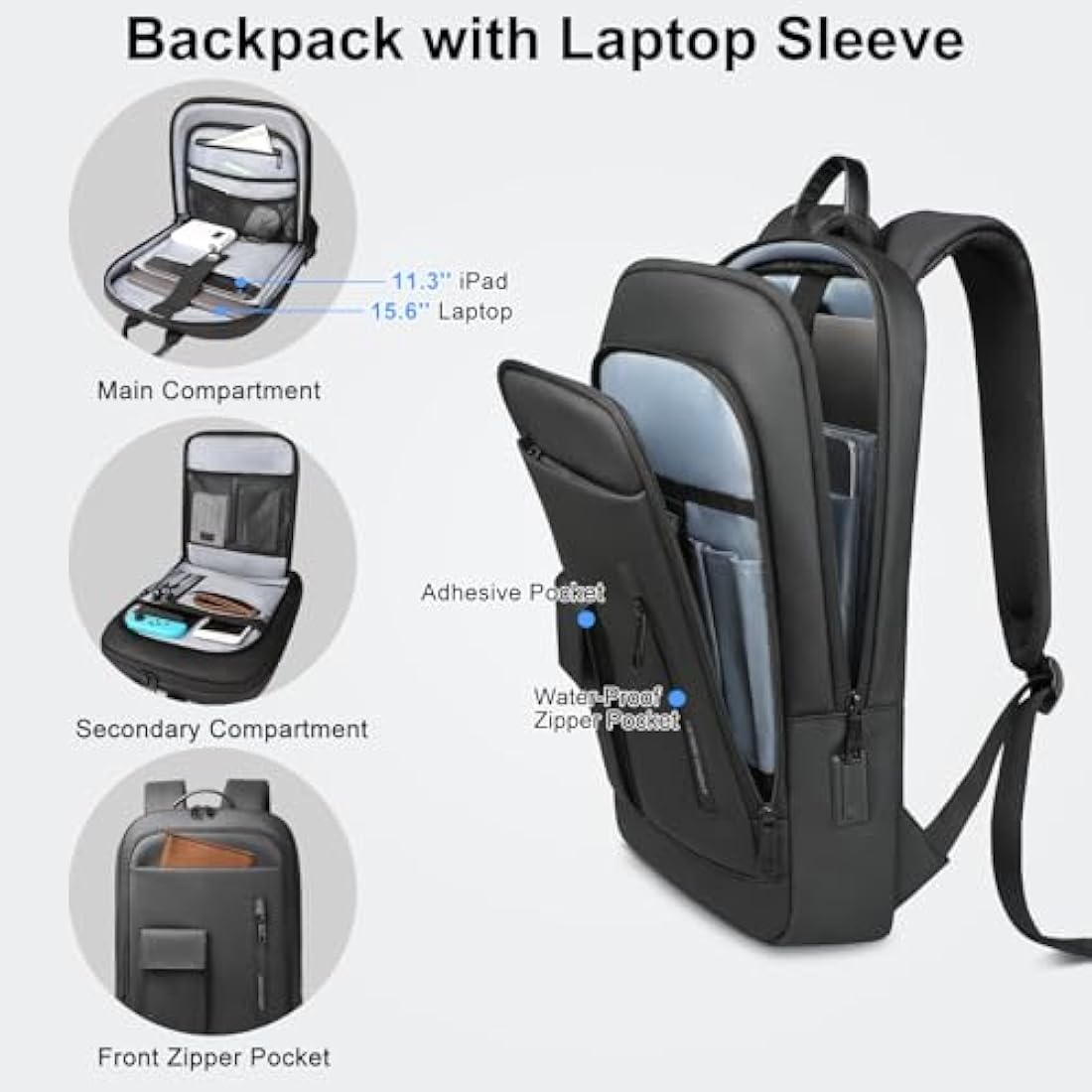 Heroic Knight 15.6" Laptop Backpack | Anti-Theft USB Travel Bag - Black