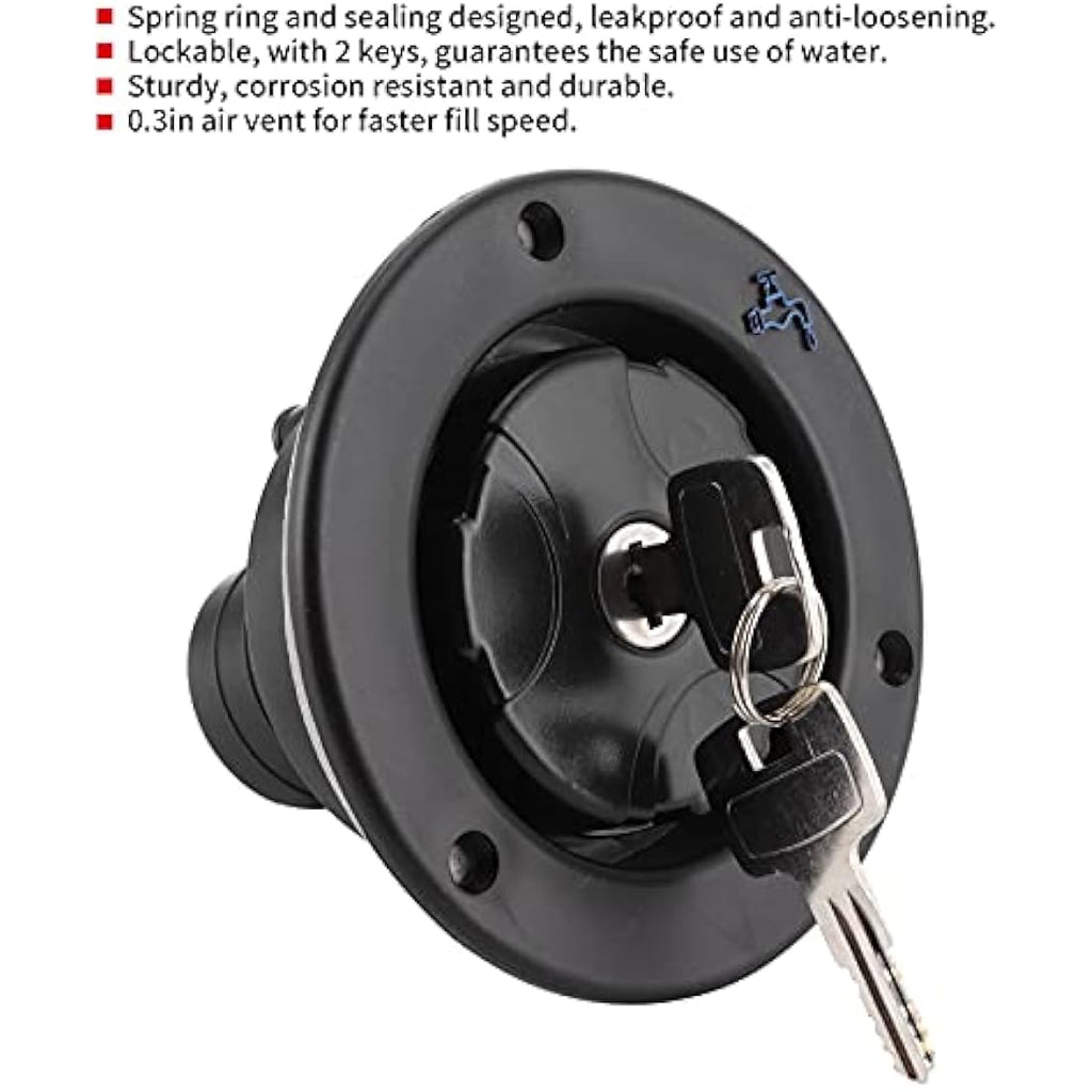 Jolof Store RV Locking Fresh Water Inlet Cap - Leakproof Black Filler