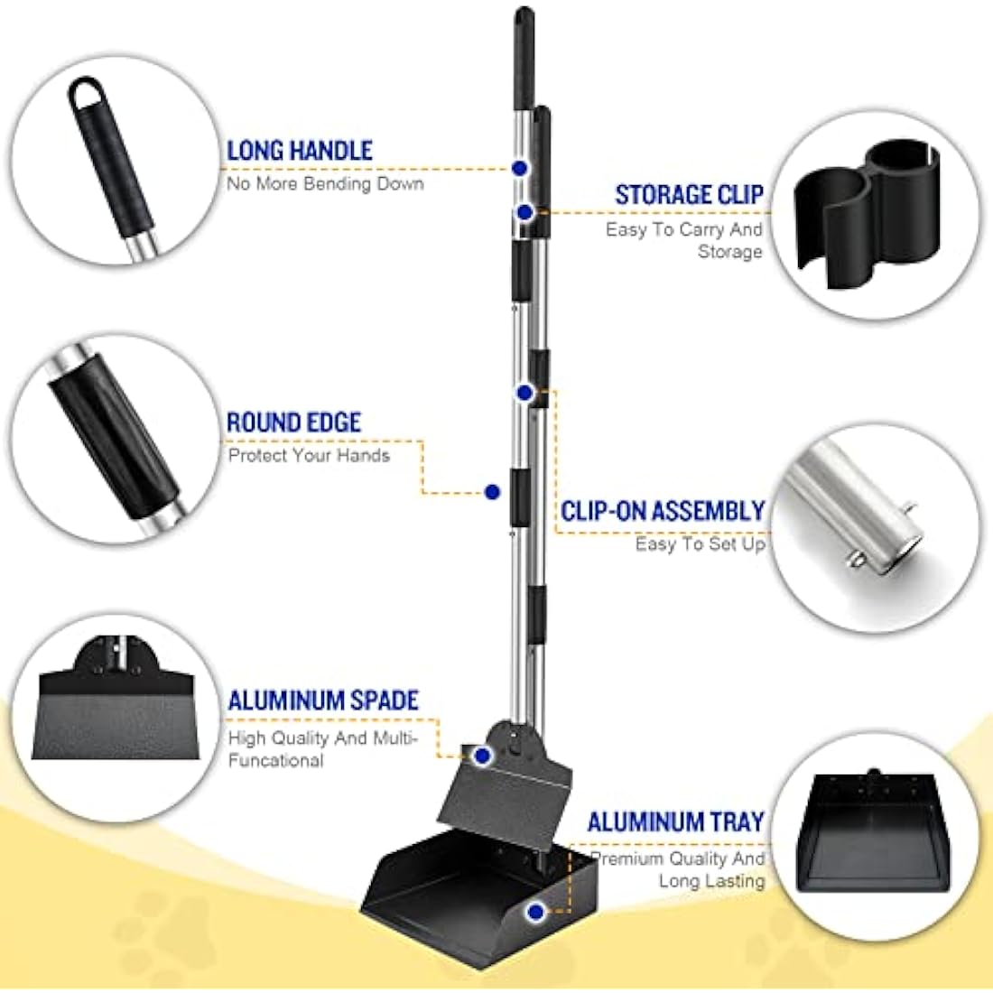Snagle Paw Heavy Duty Dog Poop Scooper – Large Metal Tray and Spade