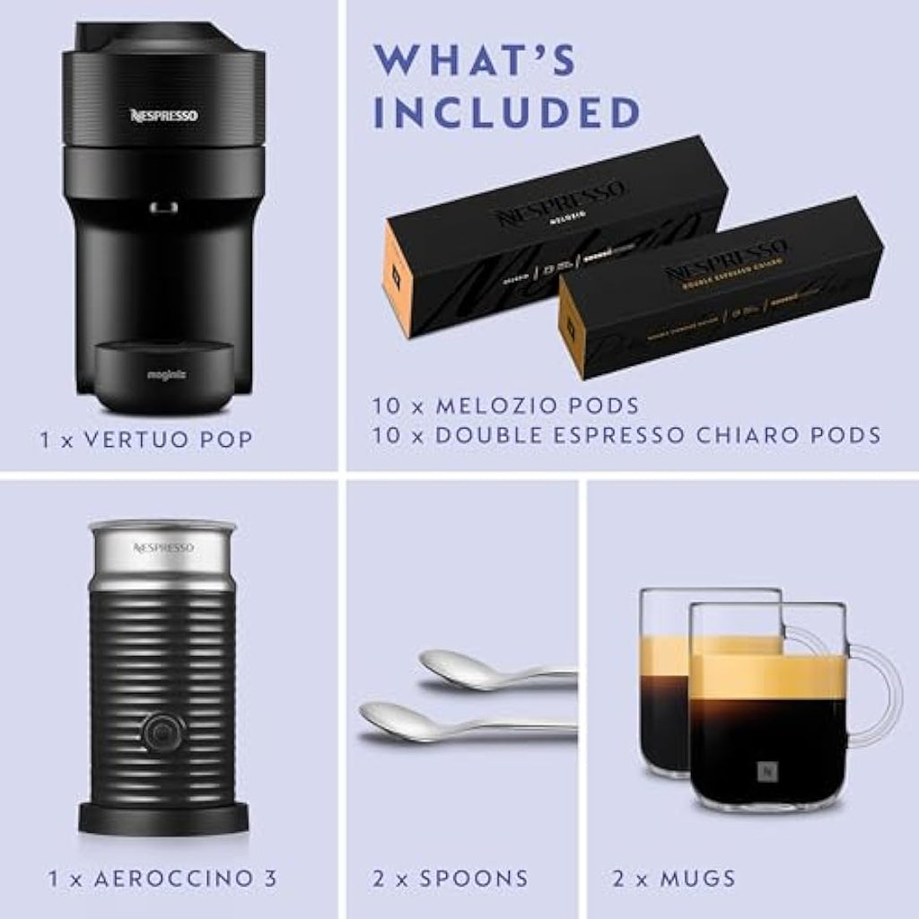 Nespresso Vertuo Pop Coffee Machine Bundle with Aeroccino Milk Frother