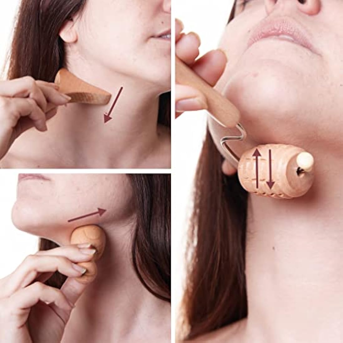BICTIVE Wood Therapy Face Roller and Gua Sha Set | 6-Piece Facial Tools