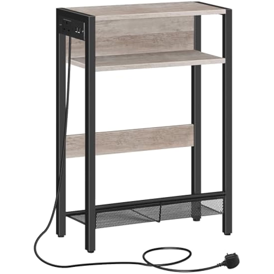 CHOEZON Narrow Side Table with Charging Station | Slim Greige Nightstand