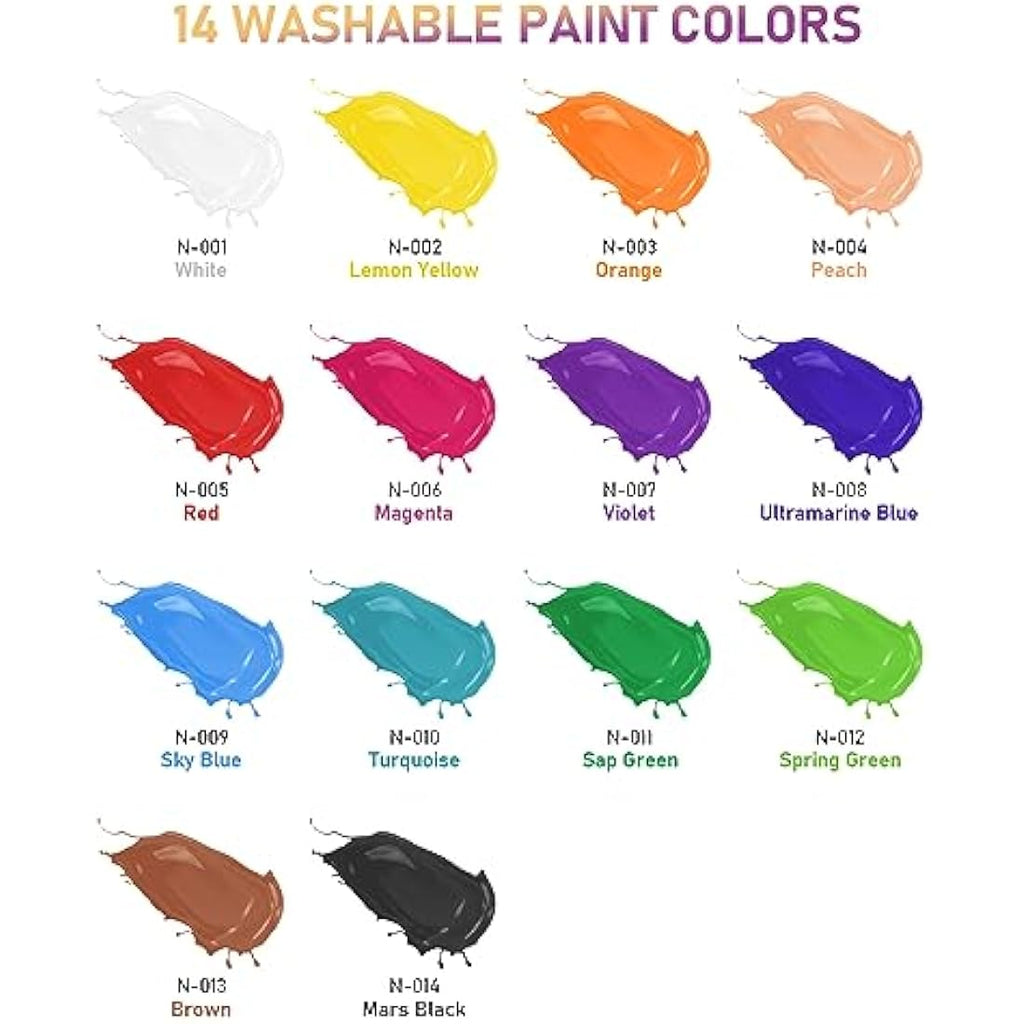 Nicpro Washable Kids Paint Set – 14 Colors Non-Toxic Tempera Bulk Paint