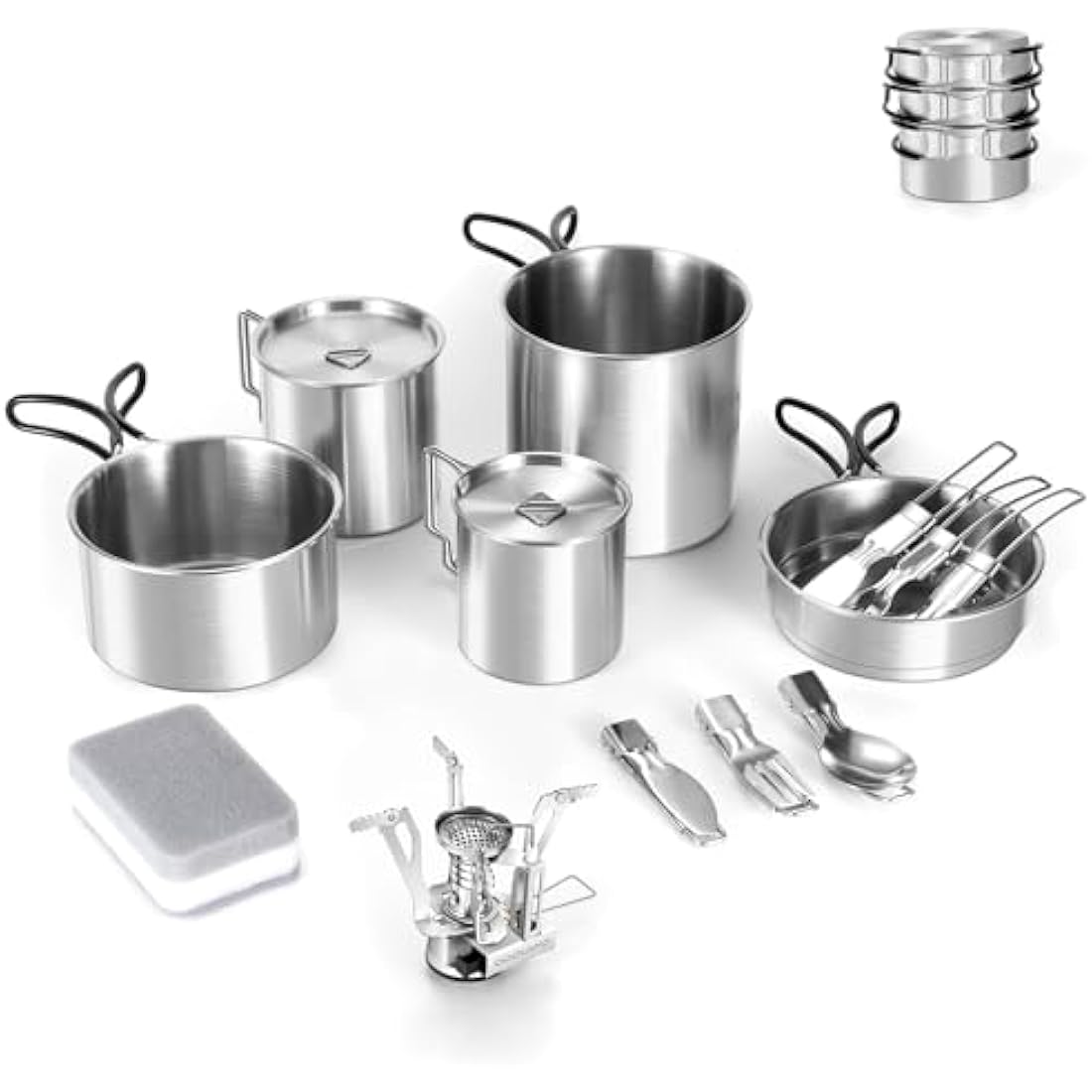 Odoland 13-Piece Stainless Steel Camping Cookware Kit with Stove