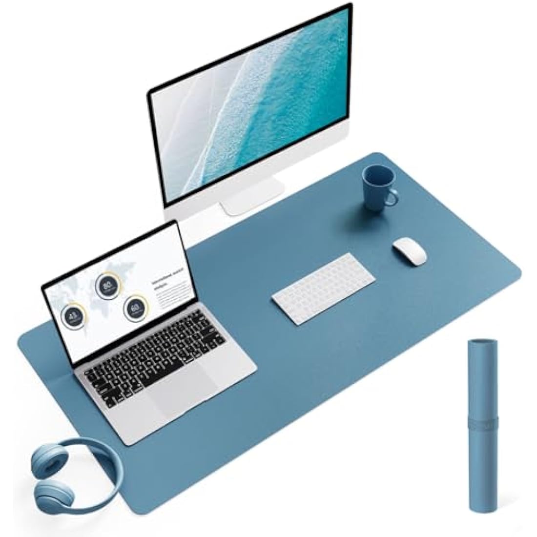 YSAGi Leather Desk Pad – Waterproof Non-Slip Writing Mat, Azure (90x43cm)