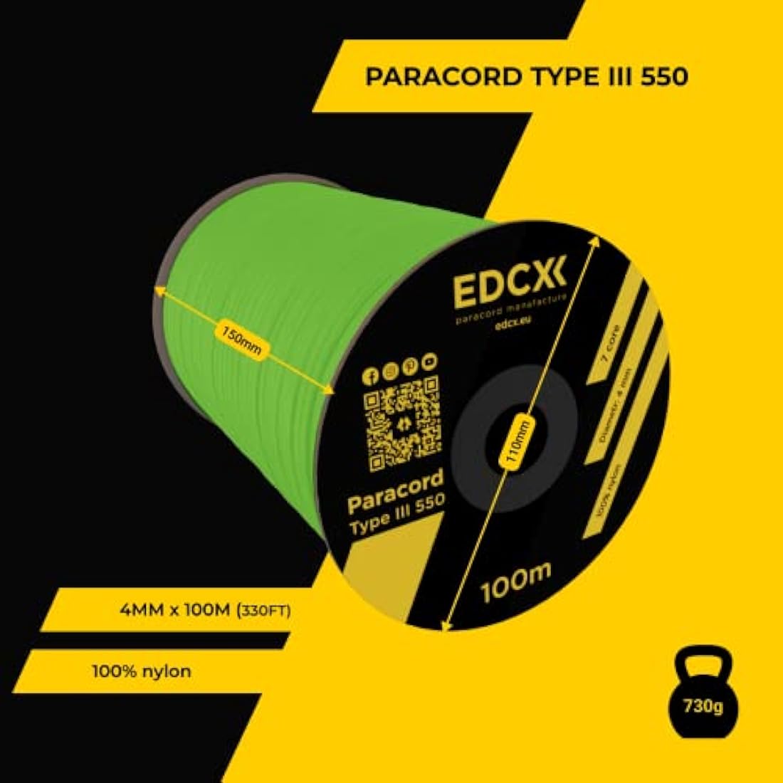 EDCX 550 Paracord – 4mm 7-Strand Nylon Rope for Camping and DIY