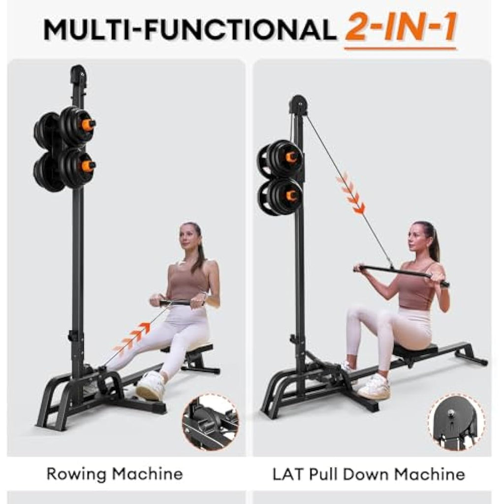 ONETWOFIT 2-in-1 Foldable Rowing Machine & LAT Pull Down Home Gym