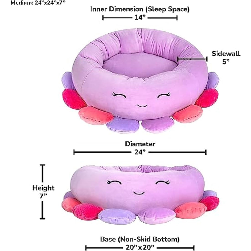 Squishmallows Beula Octopus Pet Bed – 24-Inch Ultrasoft Plush, Purple