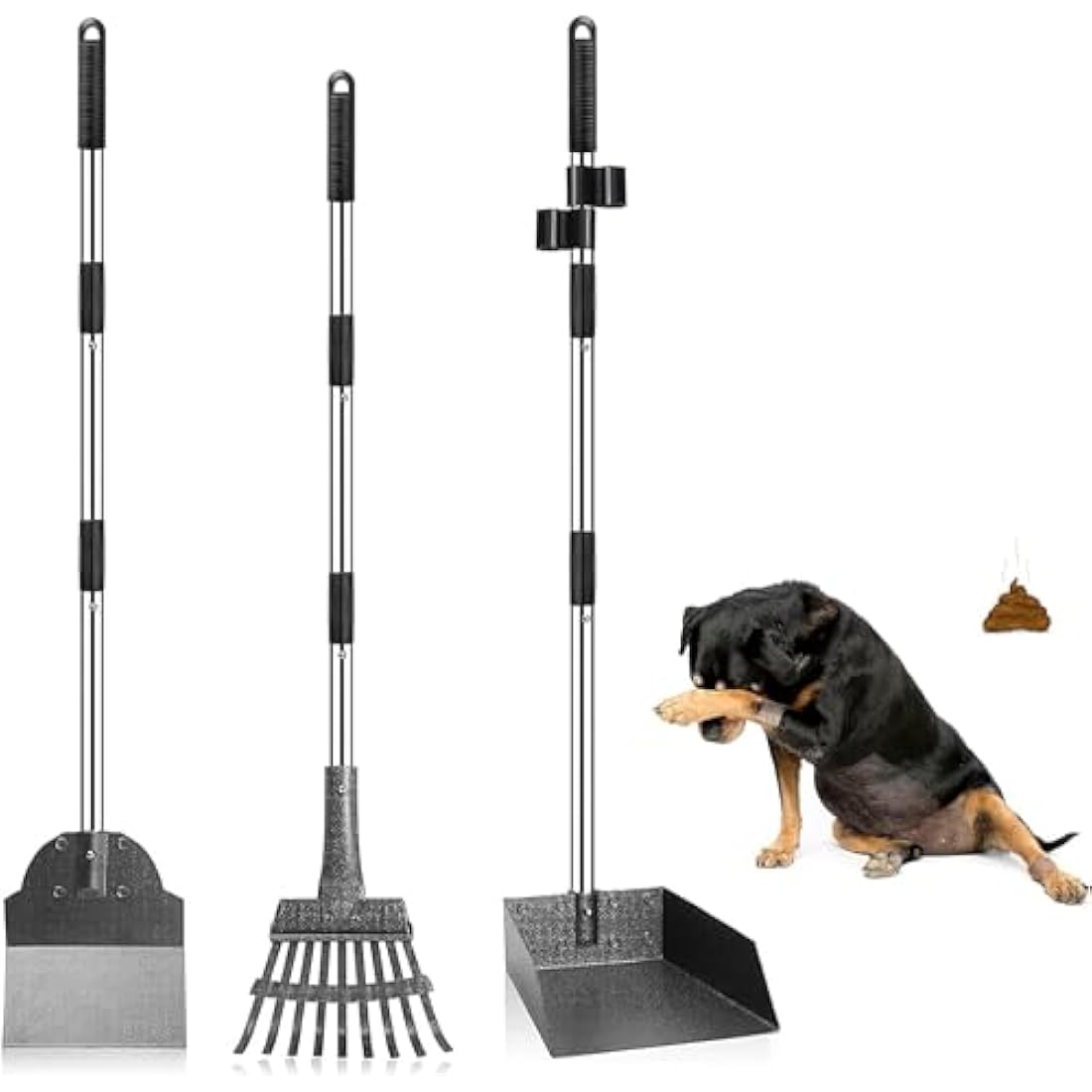 Metal Dog Poop Scooper Set – Long Handle Stainless Steel 3-Pack