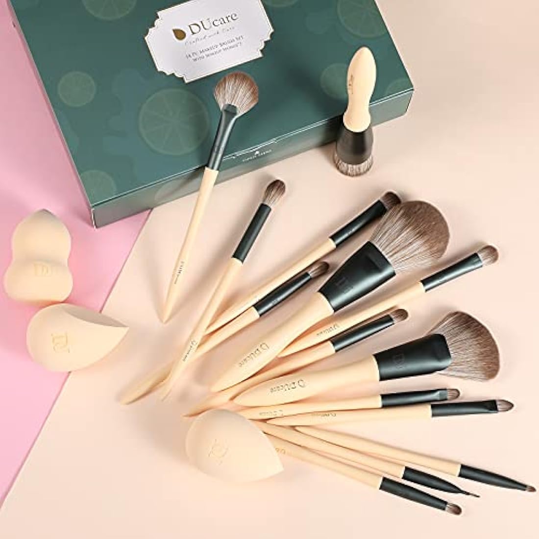 DUcare 14 Pcs Makeup Brush Set | Vegan Beech Wood Professional Brushes