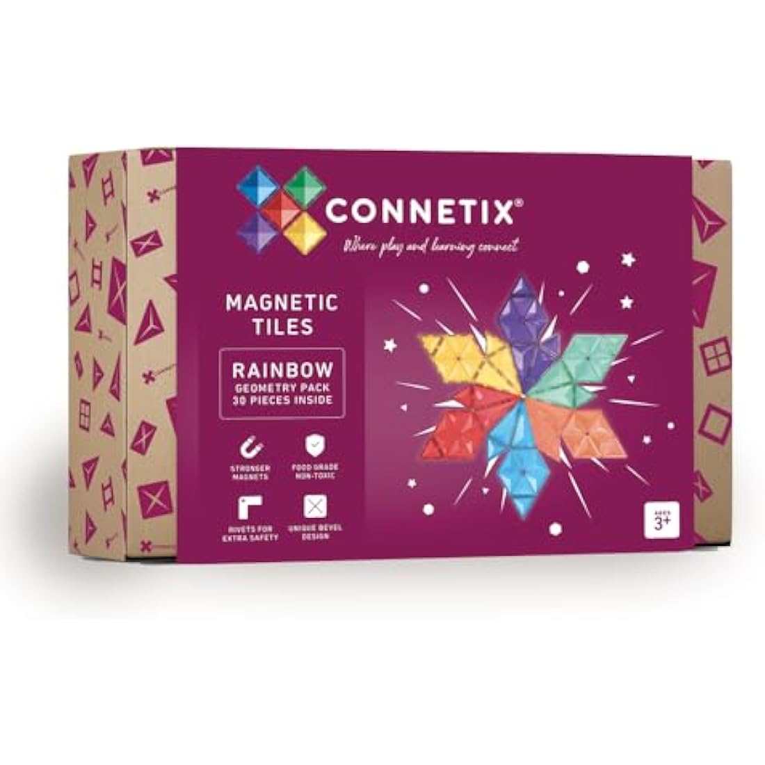 CONNETIX Rainbow Geometry Pack – 30 Piece Magnetic Tiles STEM Toy