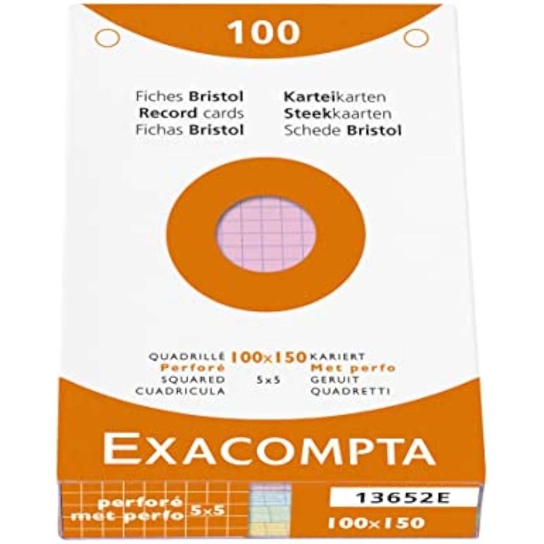 Exacompta Index Cards | 1000 Assorted 5x5 Squared Punched 100x150mm