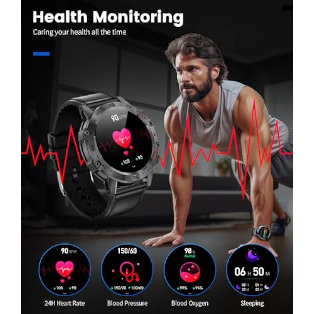 FEELNEVER Military Smart Watch for Men | 1.39" HD Screen & Bluetooth Call