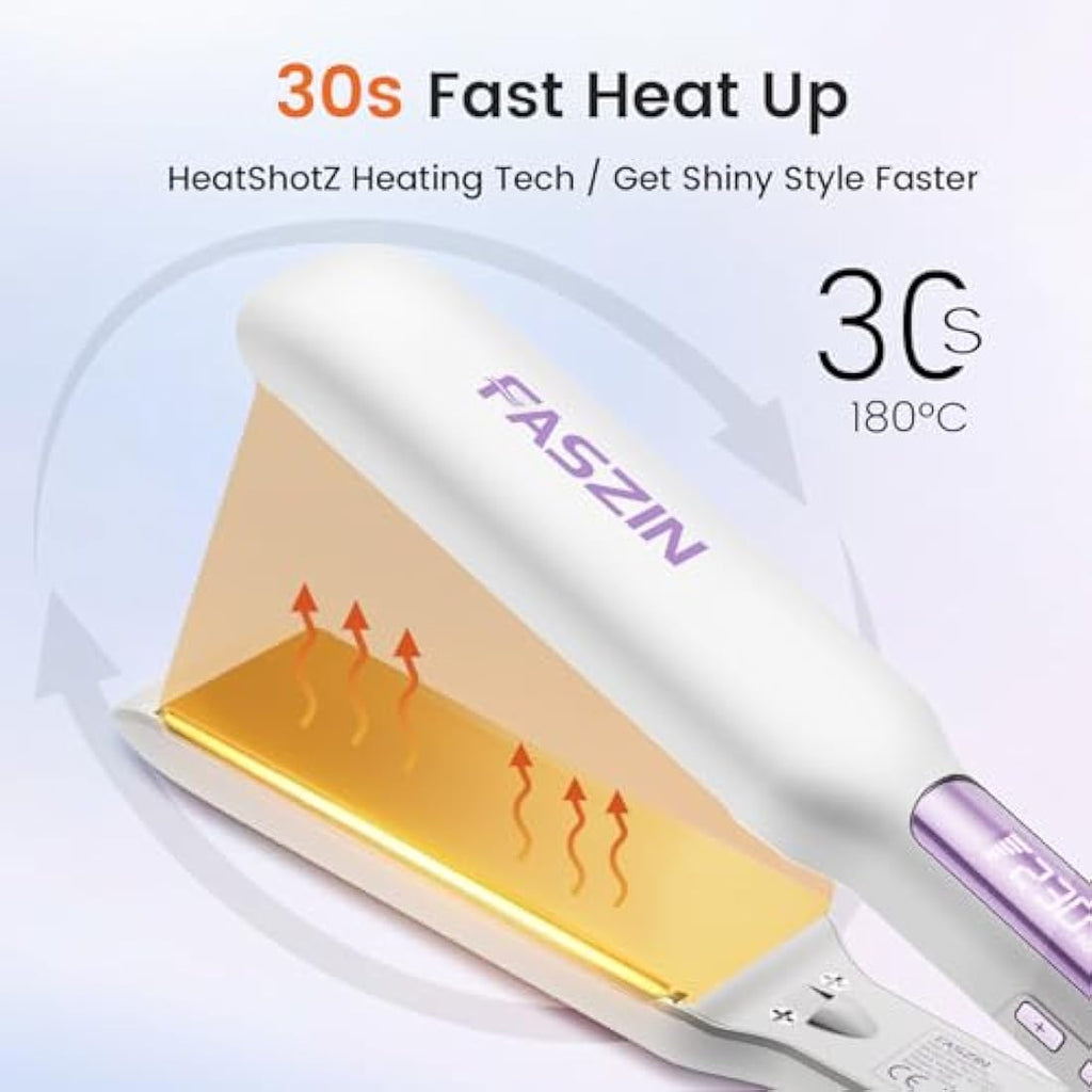 Faszin Wide Plate Titanium Hair Straightener | Ionic Flat Iron - White