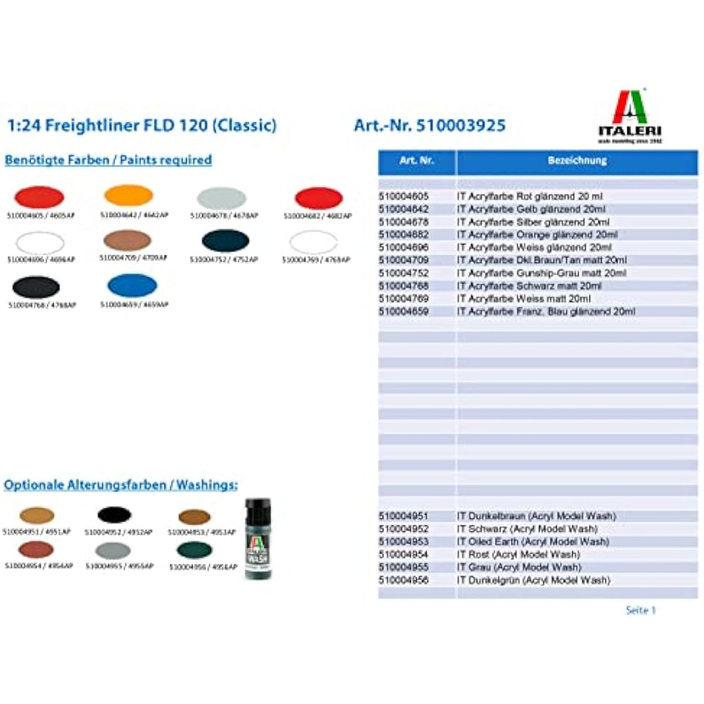 Italeri 1:24 Freightliner FLD 120 Classic Plastic Truck Model Kit