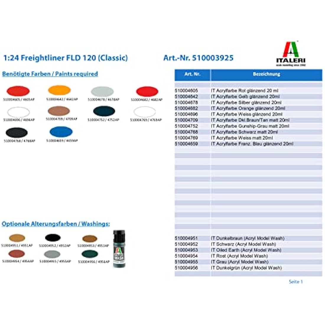 Italeri 1:24 Freightliner FLD 120 Classic Plastic Truck Model Kit