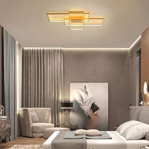 JIINOO Modern LED Ceiling Light | 50W Dimmable 3-Square Gold Chandelier