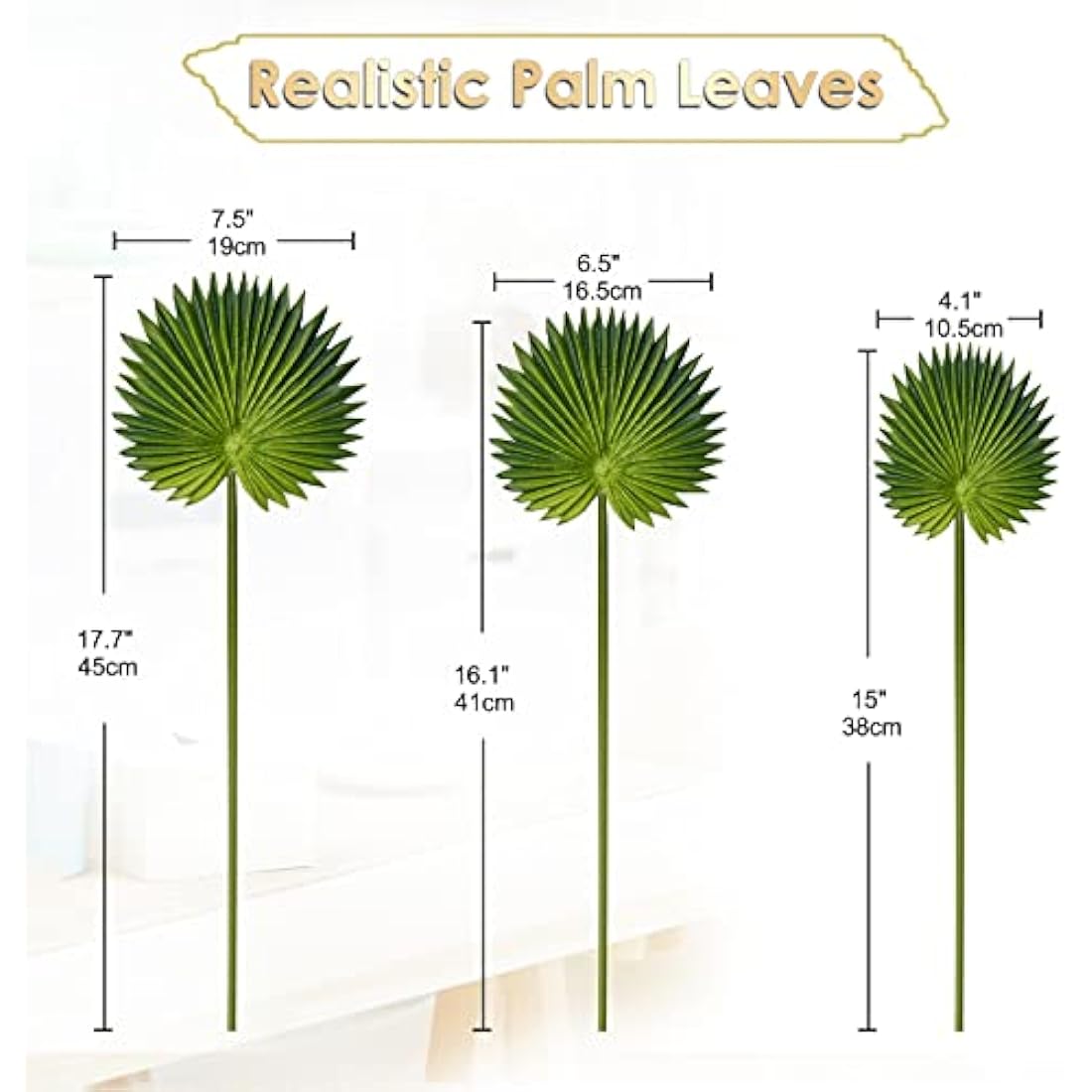 Artificial Palm Leaf Stems – 6 Pack Green Faux Jungle Plants