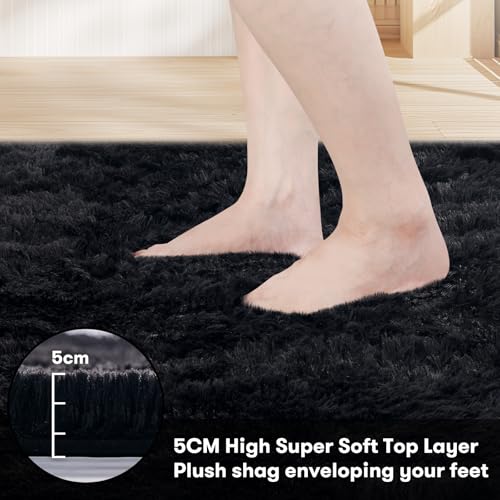 JOJOSEE Black Shaggy Area Rug – 160x230cm Non-Slip Fluffy Living Room Mat